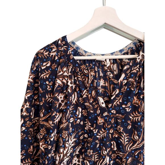 TOAST Dress Floral Leaf Print Cotton Relaxed 3/4 Puff Sleeve w/ Pockets Medium - Picture 3 of 8